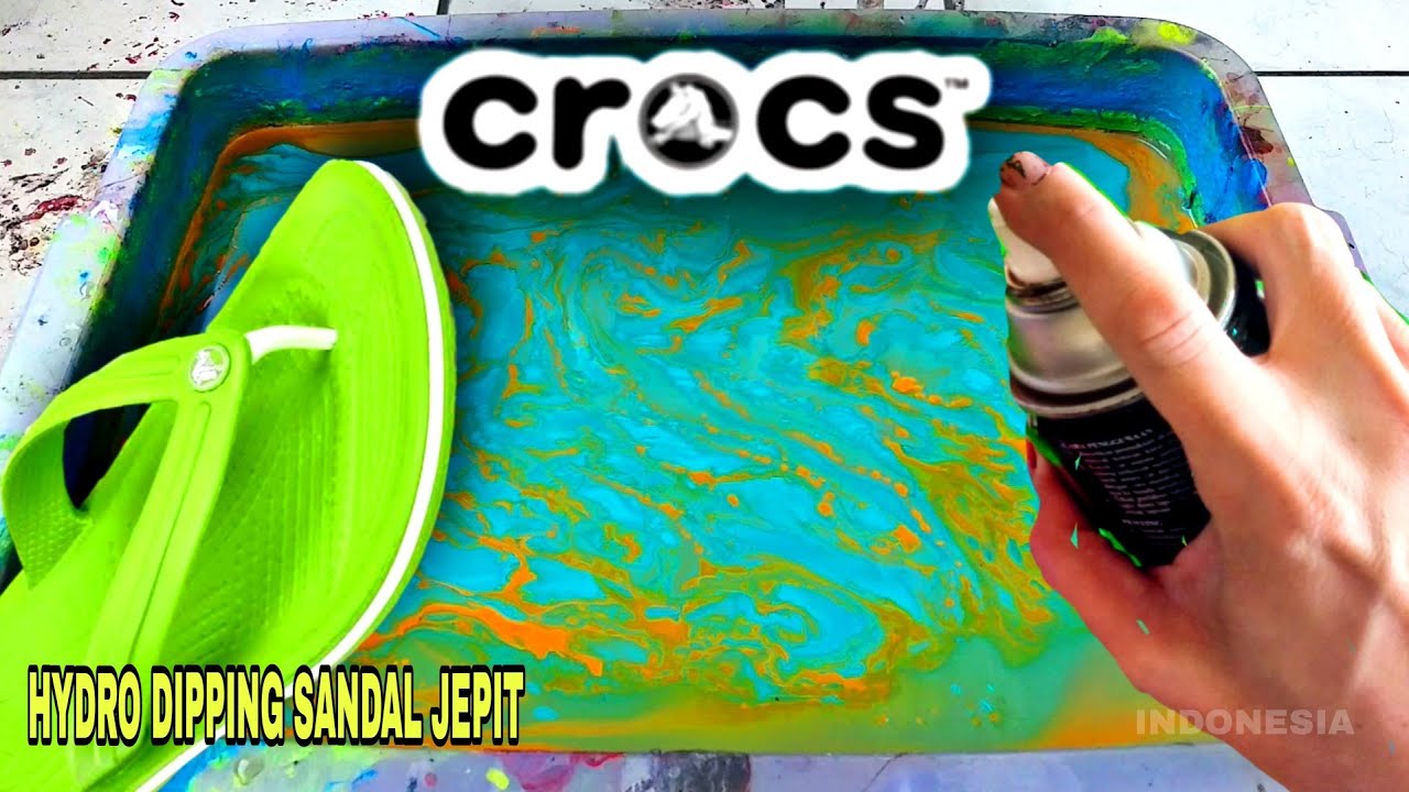 MODIF SANDAL  JEPIT  CROCS  dengan HYDRO DIPPING EXPERIMENT 