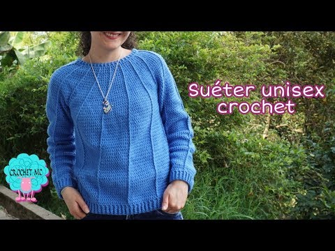 Suéter a crochet con canesú redondo/ unisex