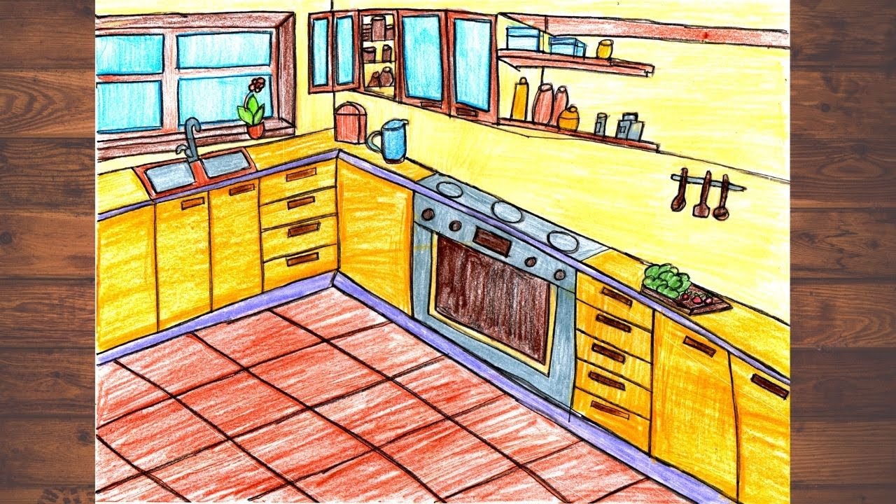 How to draw a beautiful kitchen step by step for beginners\\ Drawing