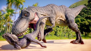 T-REX, INDOMINUS REX, INDORAPTOR, RAPTORS PACK HUNTING HERBIVORES - Jurassic World Evolution 2