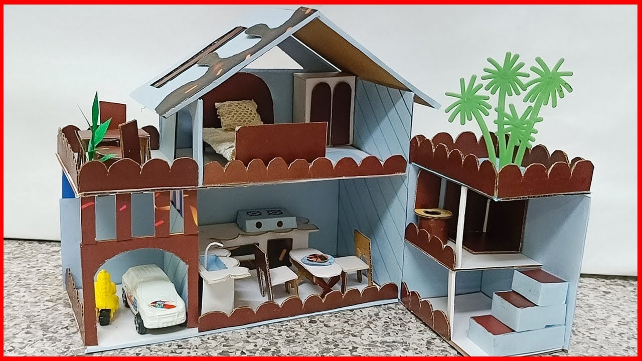 DIY Two Floor Carboard House Blue and Brown Color | Handmade Not a Kit