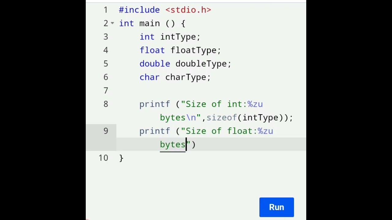 Find the Size of int, float, double and char using C Language ⚡ # ...