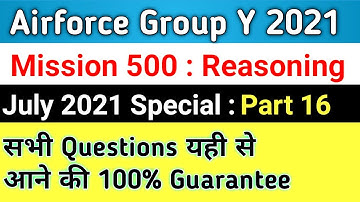 Reasoning Mission 500 Questions Part 16 For Airforce Group Y RAGA | By Dhiraj Kumar
