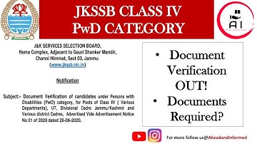 JKSSB CLASS IV | PWD Candidates Document Verification List Out |