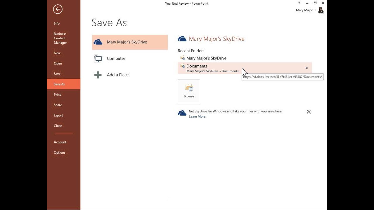 PowerPoint 2013 Save and Share Files in the Cloud