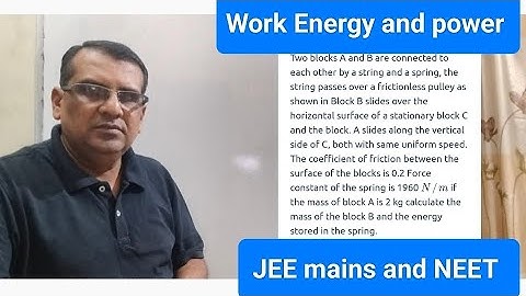 Two blocks A and B are connected to each other by a string and a spring. The string