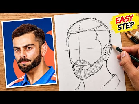 How to draw Virat Kohli drawing step by step 