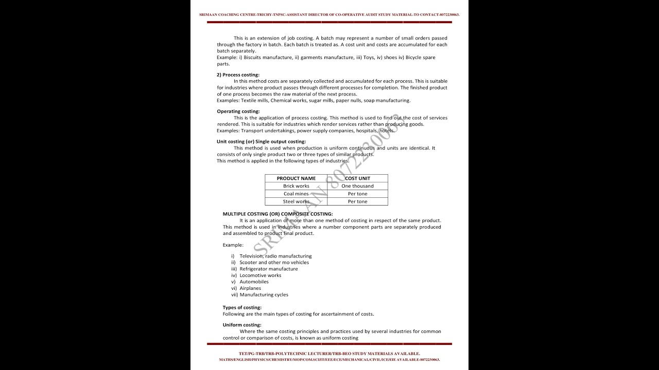 TNPSC-ASSISTANT DIRECTOR OF CO-OPERATIVE AUDIT-UNIT-X STUDY  MATERIAL-SRIMAAN COACHING CENTRE-TRICHY