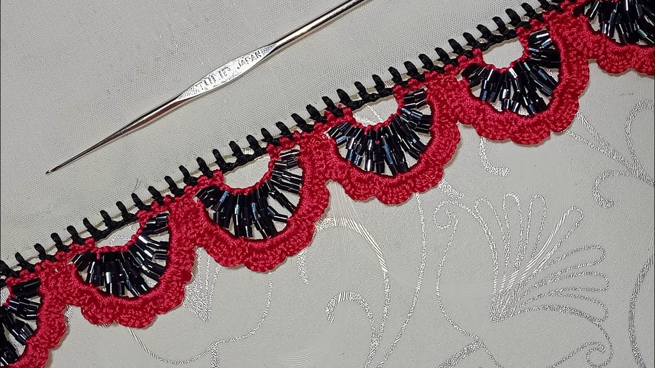 Beautiful 👌 Crochet Flower beads border design|Dupatta, sleeves|@moonmacramecrochet4288🌹