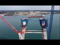 Gordie Howe International Bridge construction and Great Lakes Freighters, Detroit River, Mi