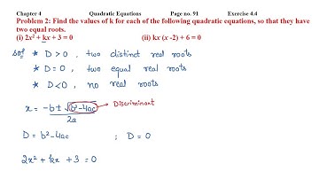 Find the values of k for each of following quadratic equations, so that they have two equal roots...