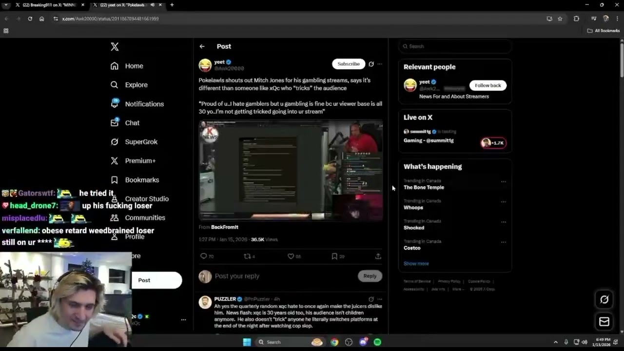 xQc Comments on Pokelawls' Shoutout to Mitch Jones and Gambling Deals