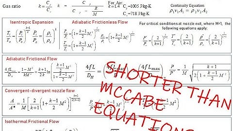 COMPRESSIBLE FLOW Summary of Equations from Perry