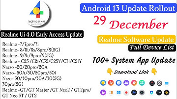 29 December 2022 Realme Update List|Realme UI 4.0 Android 13 Stable Updated|Realme System App update