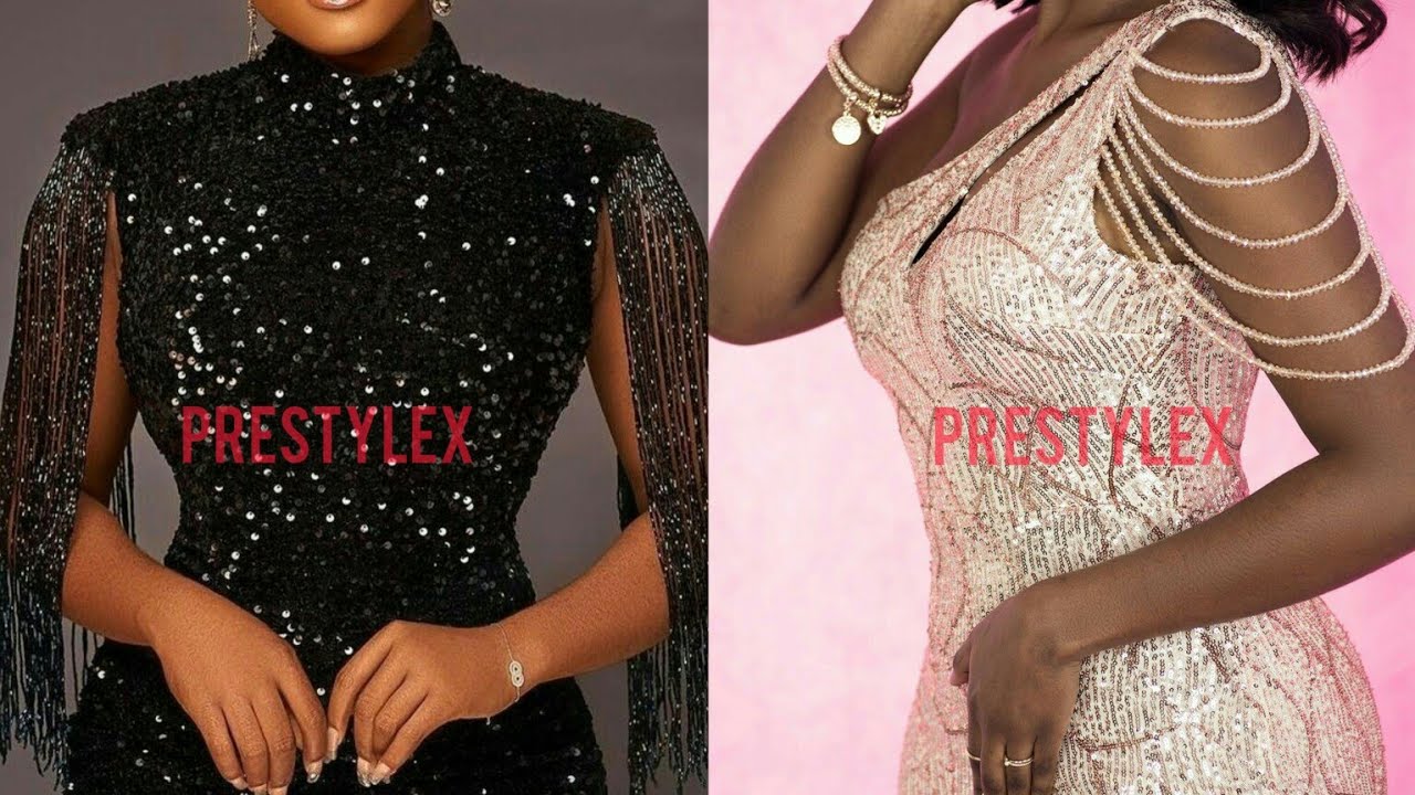 Best sequin dress styles for occasions / velvet + sequin lace outfits for beautiful African women.