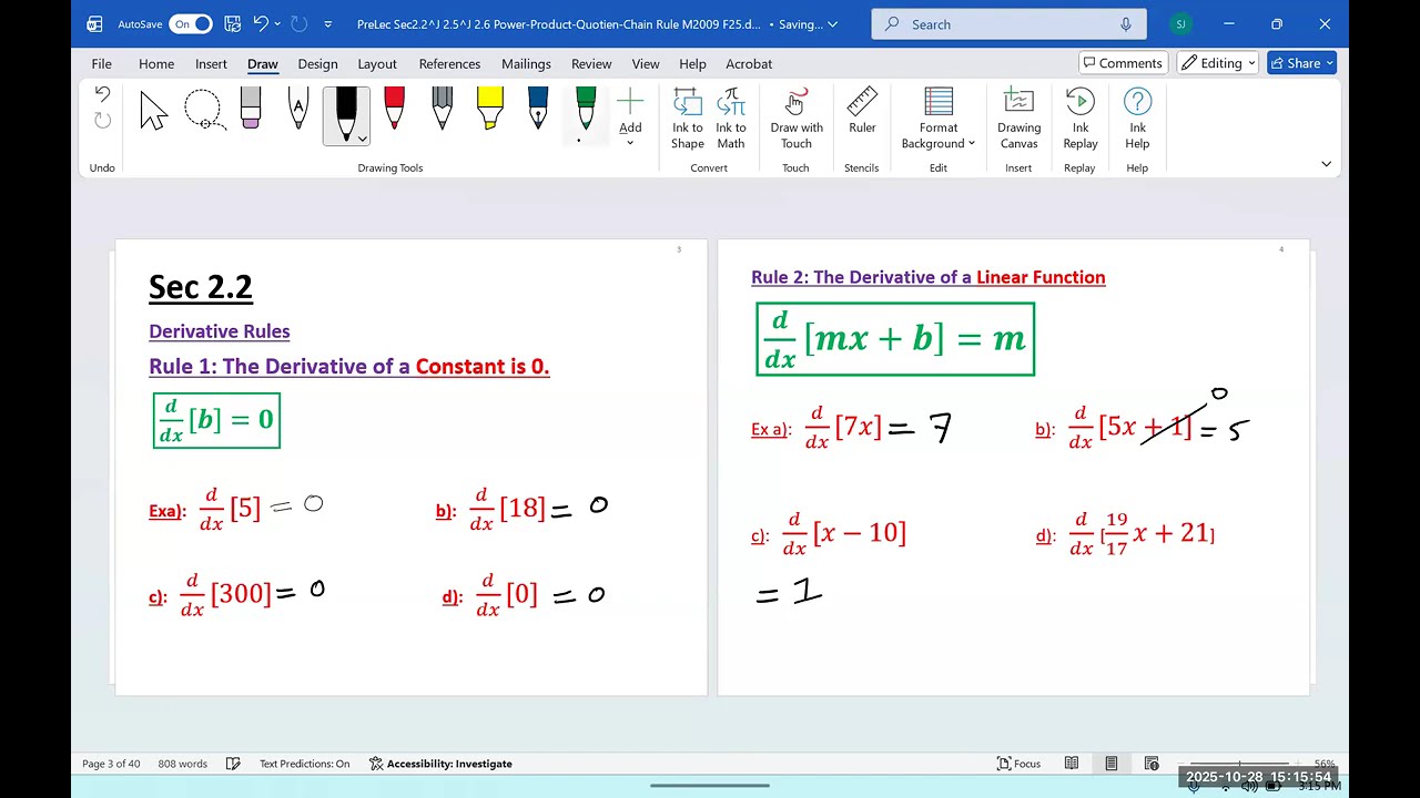 Derivative of a Constant and Linear Function