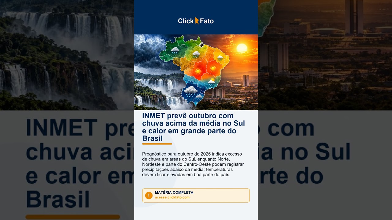 INMET prevê outubro com chuva acima da média no Sul e calor em grande parte do Brasil