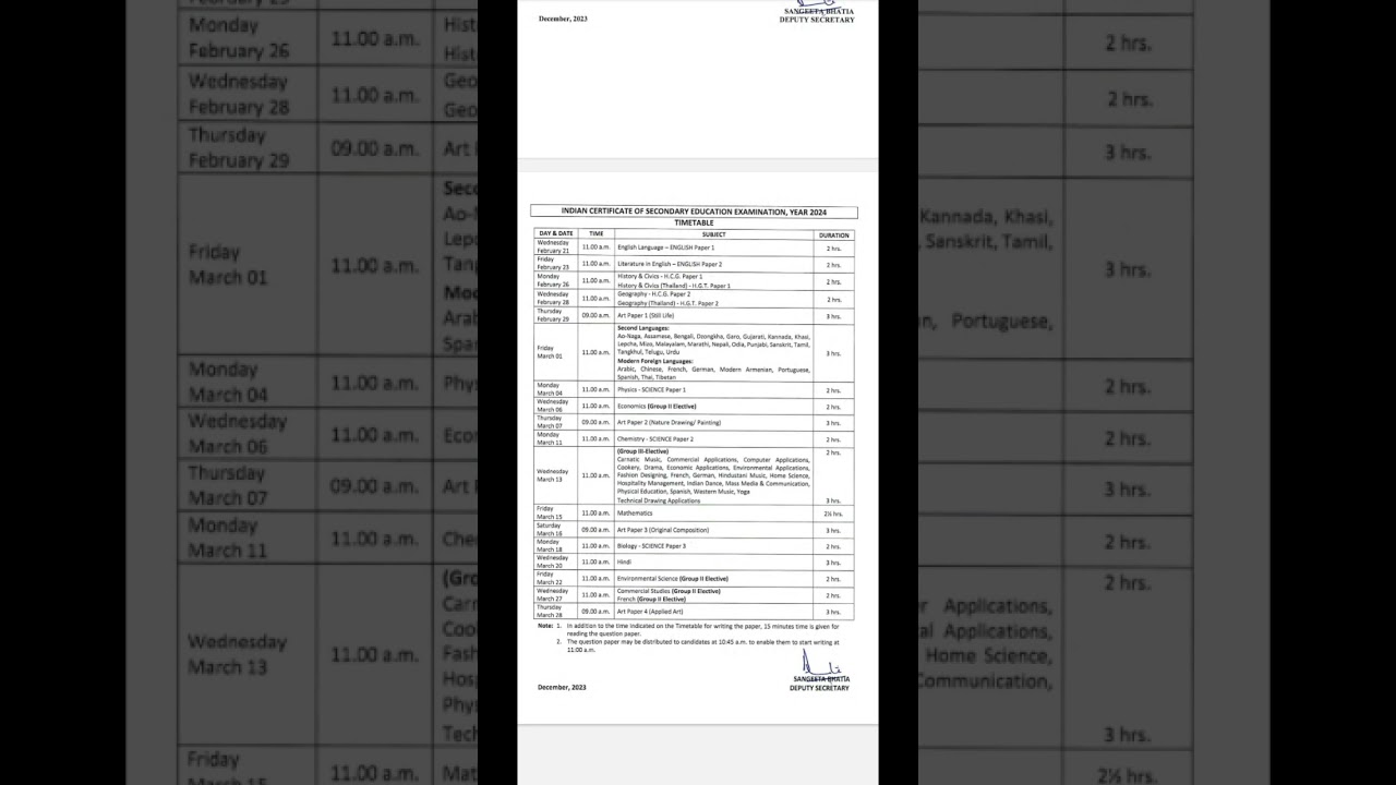 ICSE 2024 EXAM TIMETABLE | DATESHEET ICSE 10 2024 EXAMINATION
