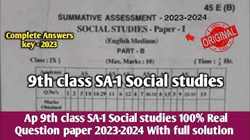 Ap Sa1 9th class social studies question paper and answer 2023-24| 9th sa1 social answer key 2023