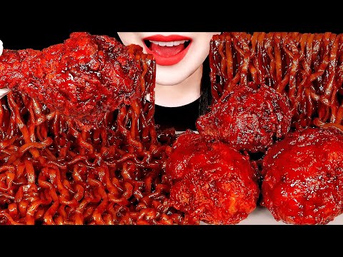 ASMR BLACK BEAN NOODLES SPICY CHICKEN RECIPE 진진짜라 핵불닭치킨 먹방 COOKING EATING SOUNDS MUKBANG | ZOEY ASMR