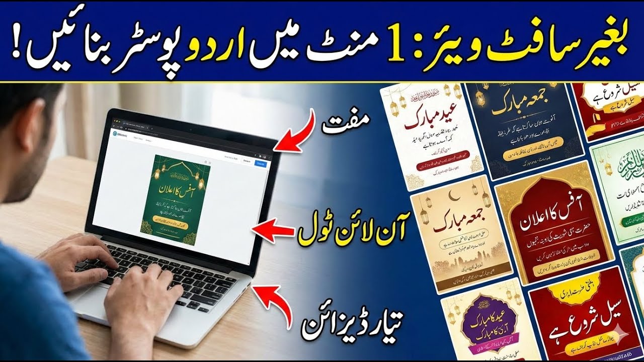 Urdu Poster, Business Card & Panaflex Design Step by Step | Graphic Design Tutorial