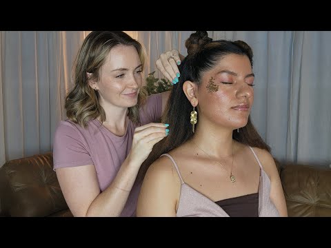 ASMR Professional Festival Twin Braided Half Up Buns With Face Sparkles & Earrings - Finishing Touch