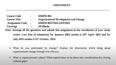 IGNOU MMPH - 005 Solved Assignment Jan 2025 | July 2025 MBA | Organizational Development and Change