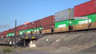 BNSF ES44DC's #7582, 7786 &  SD60 # NREX 5988 Stacktrain @ Sunset Junction, Spokane WA 6/14/15 Wealth