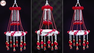 Beautiful Pearl Jhumar Making || Handmade Home Decor Idea || DIY Woolen Wall Hanging Craft