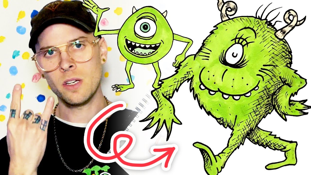 Drawing Mike Wazowski in 9 DIFFERENT ART STYLES, image size:1280x720