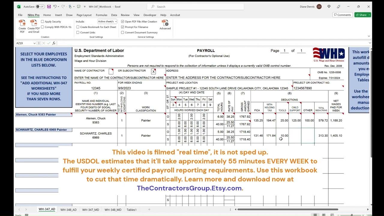 Wh 347 wh 348 federal certified payroll supercharged workbook youtube