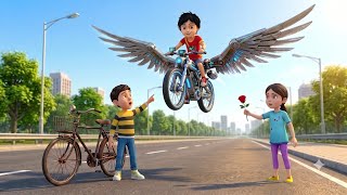 Shiva Vs Rudra & Riba Flying Bike Race 🚀🏍️ | Who will win | 3D Cartoon Story