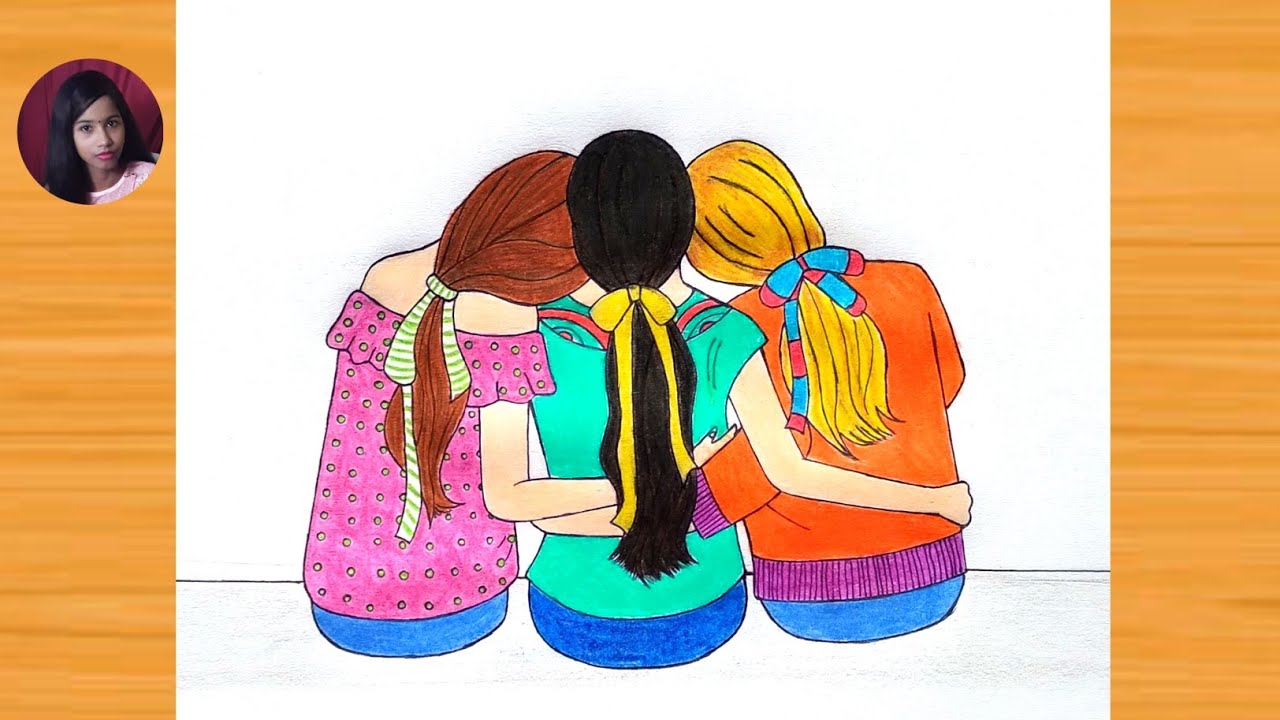 3 girl best friends drawing easy || How to draw 3 best friends ...