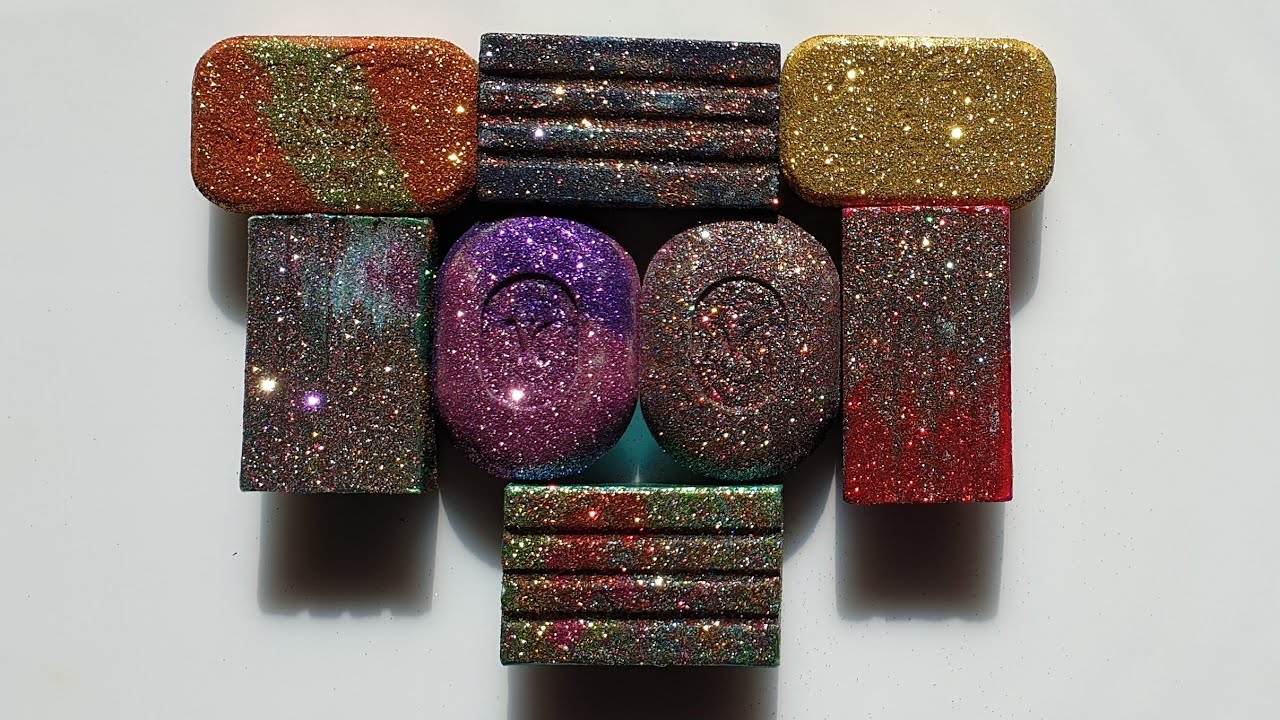 ASMR CUTTING SATISFYING GLITTER SOAPS sounds colors dry structure YouTube