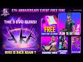 5th Anniversary Free Rewards In Free Fire | New calendar | Free Emote And T-shirt