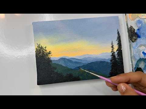 Sunset in the mountains/ Acrylic painting tutorial for beginners
