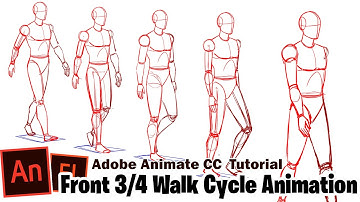 Front 3/4 Walk cycle Frame by Frame Animation| Adobe Animate CC Tutorial
