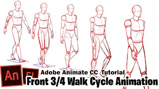 Front 3/4 Walk cycle Frame by Frame Animation| Adobe Animate CC Tutorial