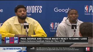 Tyrese Maxey &amp; Paul George POSTGAME INTERVIEW | Knicks blowout win over Joel Embiid, 76ers in Game 1