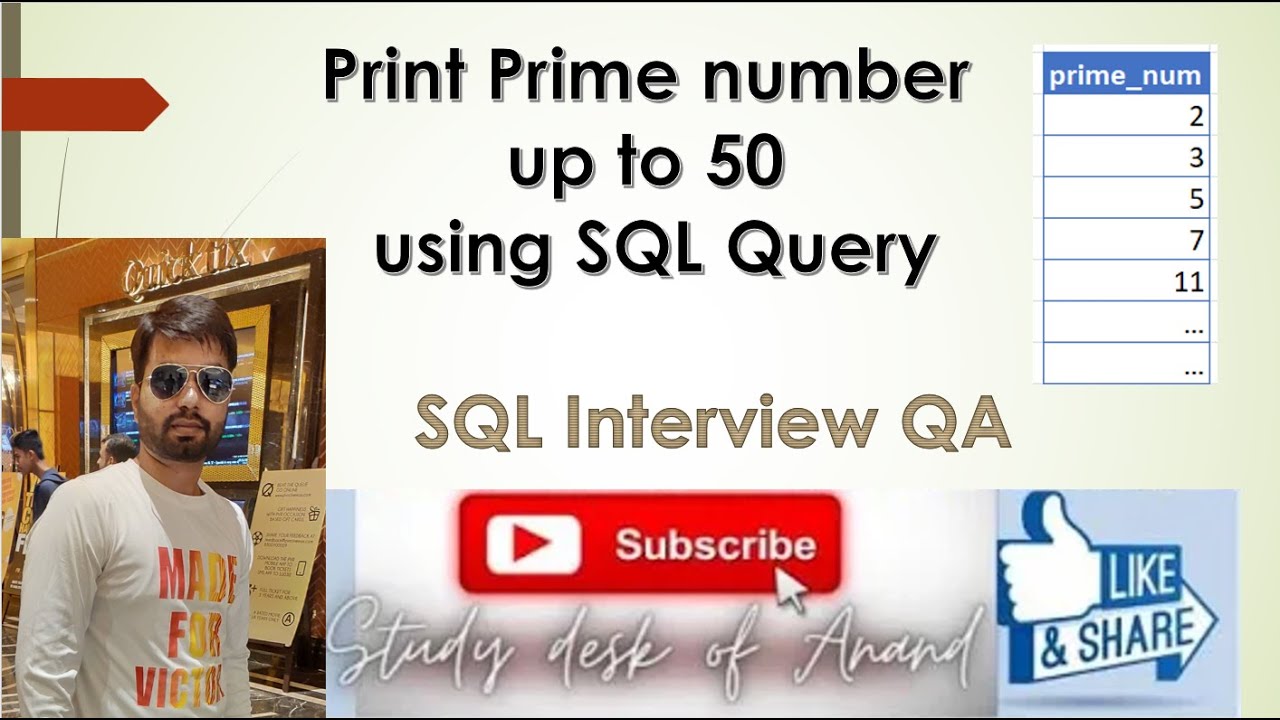Print Prime numbers using SQL query