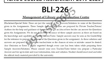 BLI-226 Solved Assignment 2019-20