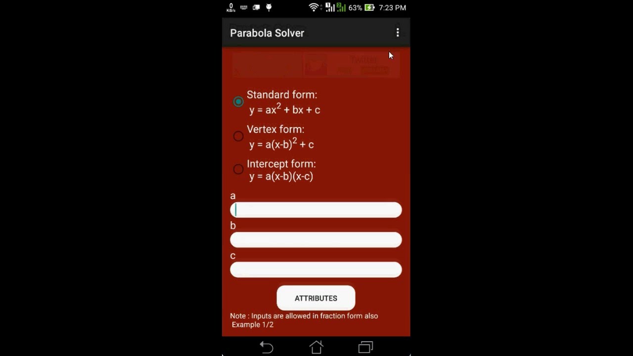 parabola solver android application demo youtube standard form of a parabola calculator