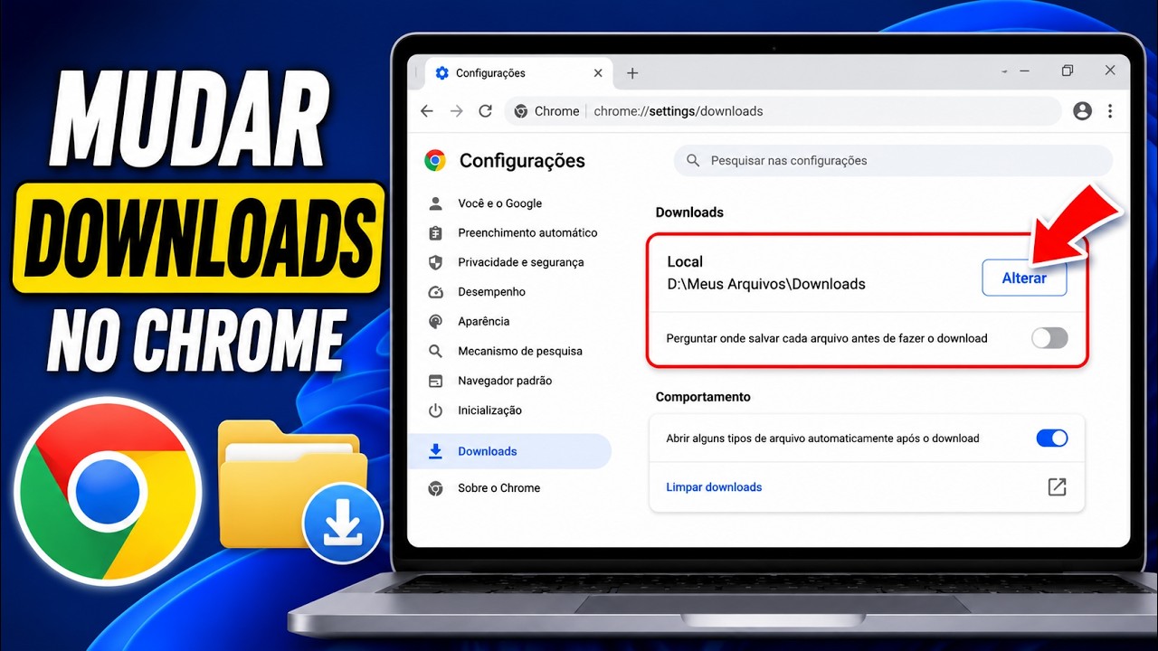 Thumbnail do vídeo: Como mudar a pasta de downloads do Google Chrome