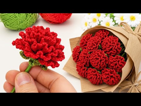 How to Crochet a Realistic Carnation Bouquet! 💐 (Easy Step-by-Step)