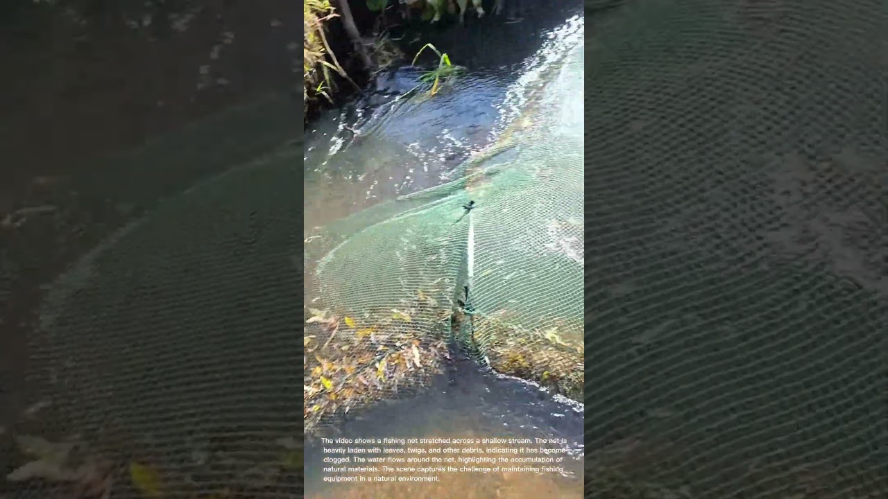 Fishing Net Overloaded with Leaves and Debris in Stream