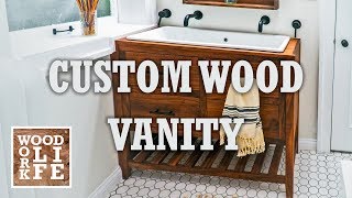 Full Building a DIY Custom Walnut Bathroom Vanity w/ a Trough Sink | Woodworking Builds Guide