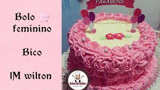 Bolo princesa, Realeza, Topper, Chantilly rosa, Degrade, Redondo, Bico 22, Rosetinhas