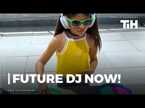 Little Girl Pretends to be DJ with Makeshift Setup While in Quarantine