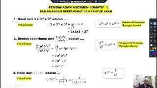 PEMBAHASAN ASESMEN SUMATIF1 No 1 6 BILANGAN BERPANGKAT#V1aB1K9#AAAMAT#KEREN@paiyosadewo5721