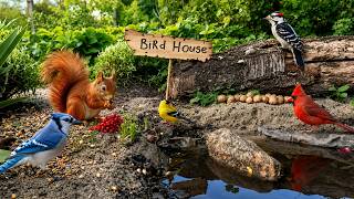 🔴 LIVE Peaceful Backyard Bird House 🐦 Cardinals, Blue Jays & Squirrels, Nature Sounds, Cat TV, Sleep